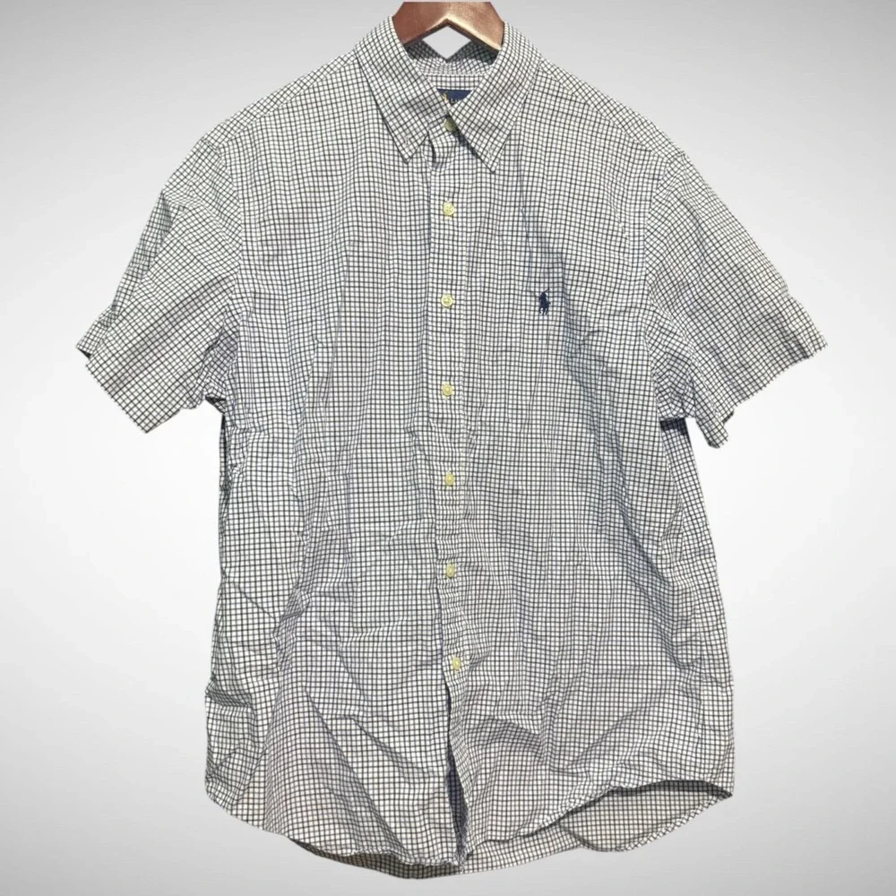 Ralph Lauren Shirt Mens Large Short Sleeve Button  up Classic Fit Blue White